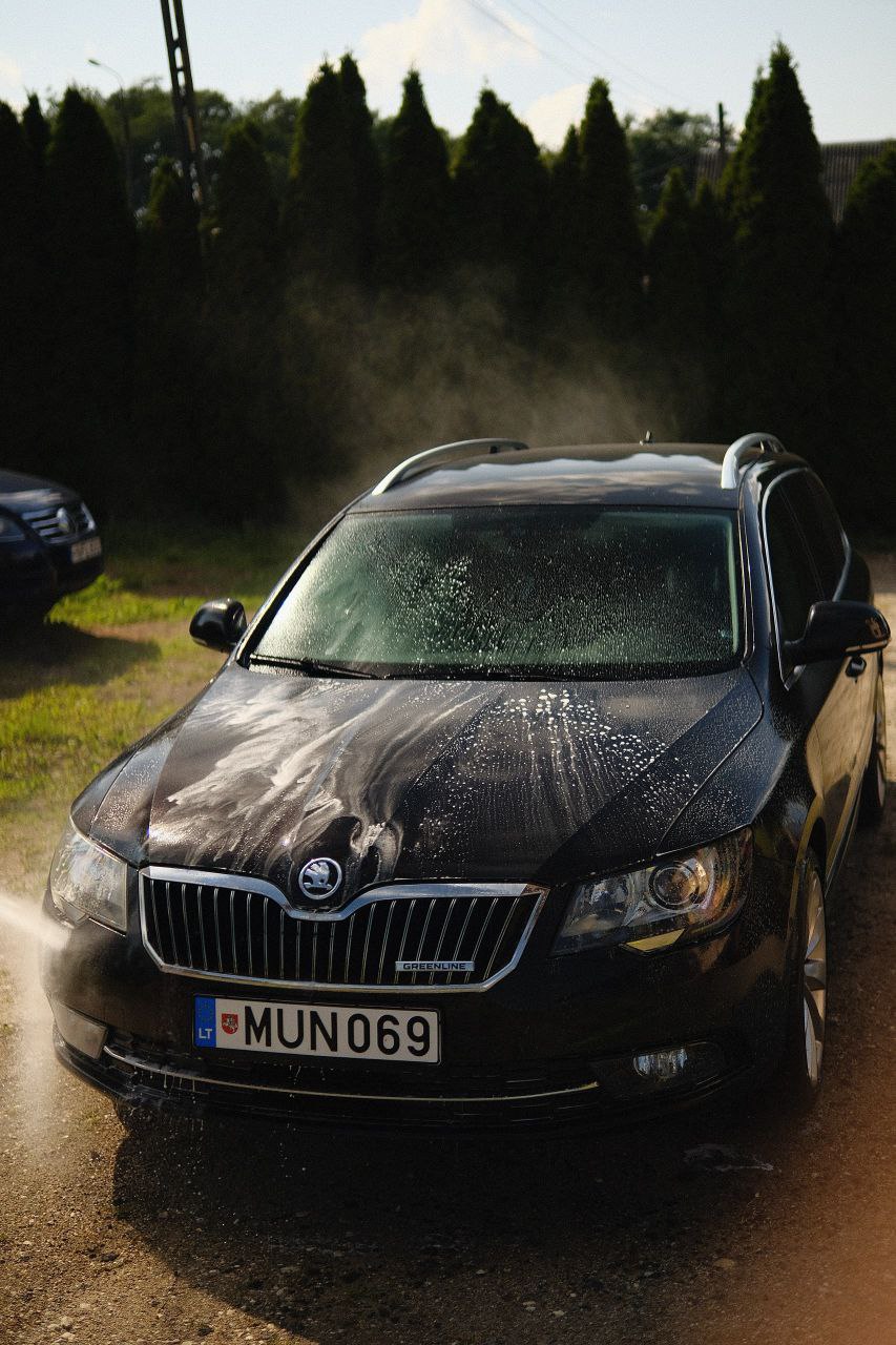 Since I polished Superb and moved to a house, I decicded to wash my car myself. Bought a compressor and some chemistry. That was a quick wash and still there are a lot of thing to learn, but I'm glad.