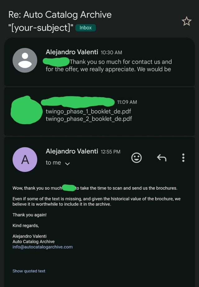 Contacted autocatalogarchive.com and suggested them the brochures and they accepted. So see them soon there.